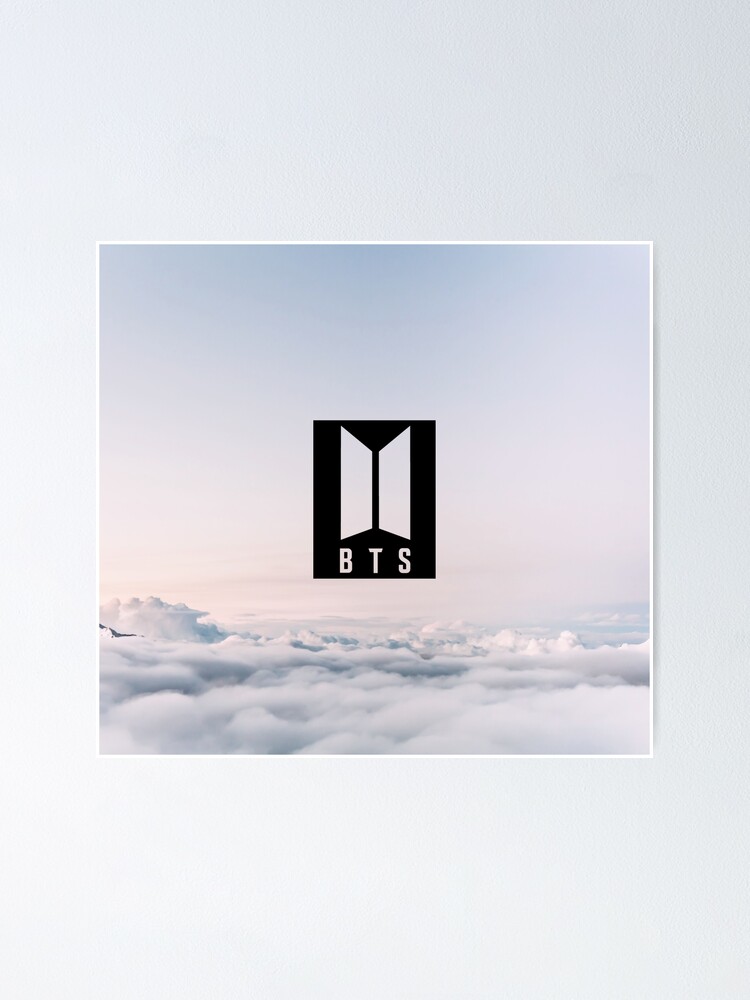 BTS Bangtan logo with a soft clouds background