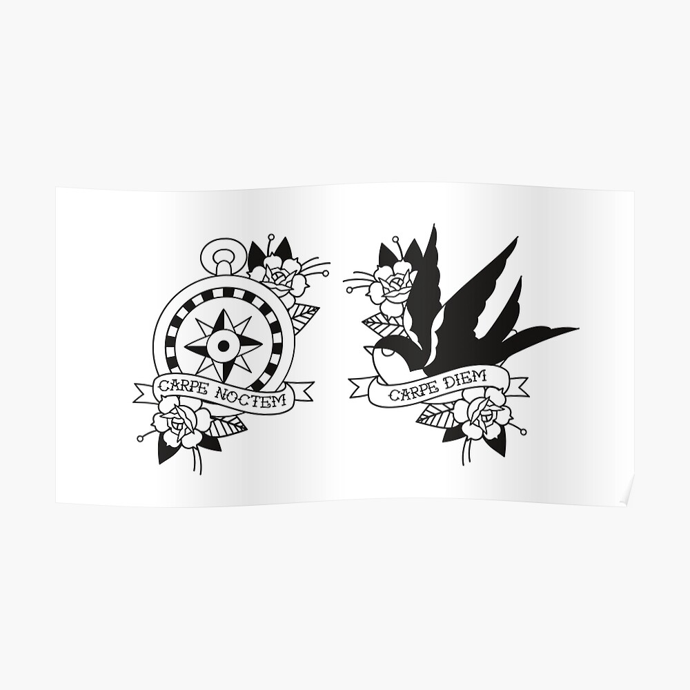 Carpe Diem Carpe Noctem Compass Swallow on White Carpe Diem Carpe Noctem Compass Swallow on White