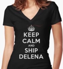 Keep Calm and SHIP Delena (Vampire Diaries) DS Women's Fitted V-Neck T-Shirt