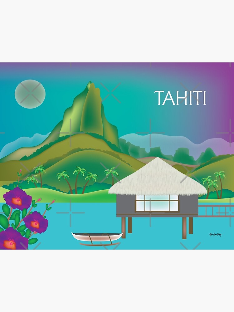 Disover Tahiti - Skyline Illustration by Loose Petals Premium Matte Vertical Poster