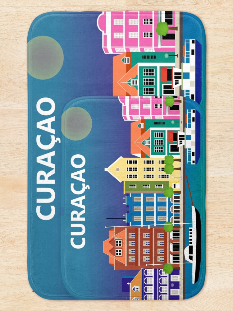 Thumbnail 5 of 6, Bath Mat, Curacao - Skyline Illustration by Loose Petals designed and sold by LoosePetals.
