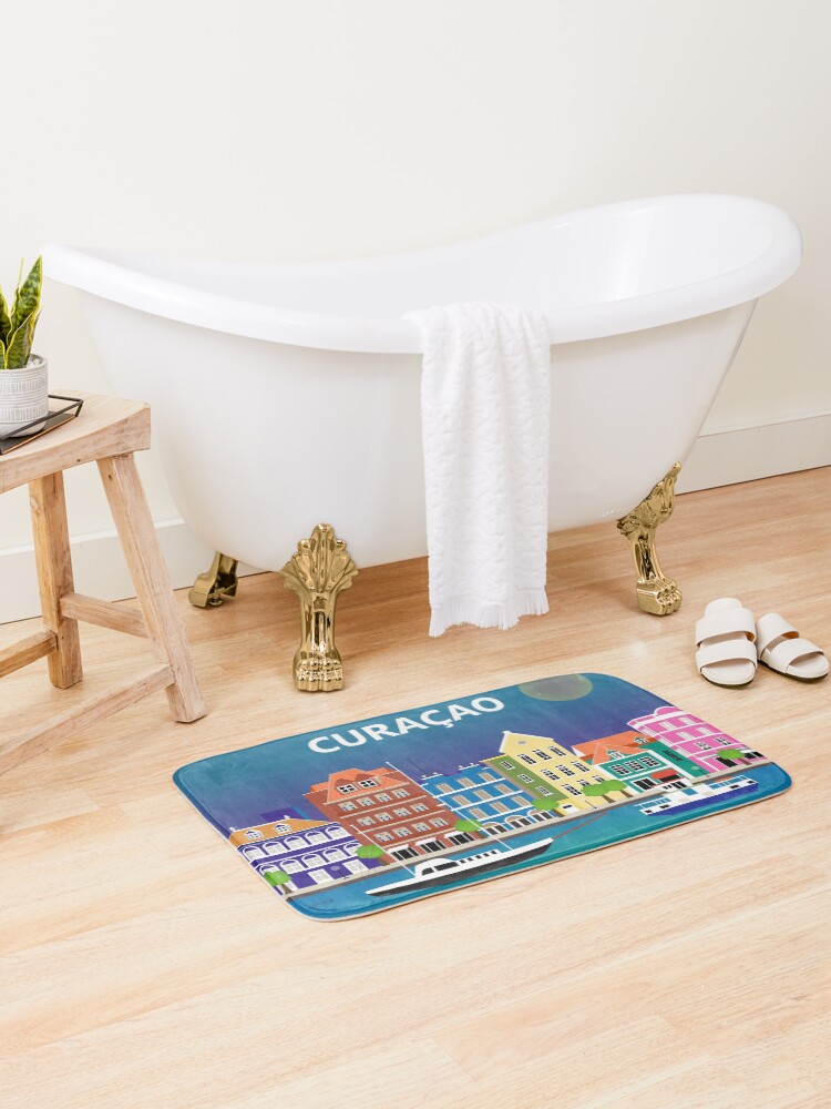 Thumbnail 1 of 6, Bath Mat, Curacao - Skyline Illustration by Loose Petals designed and sold by LoosePetals.