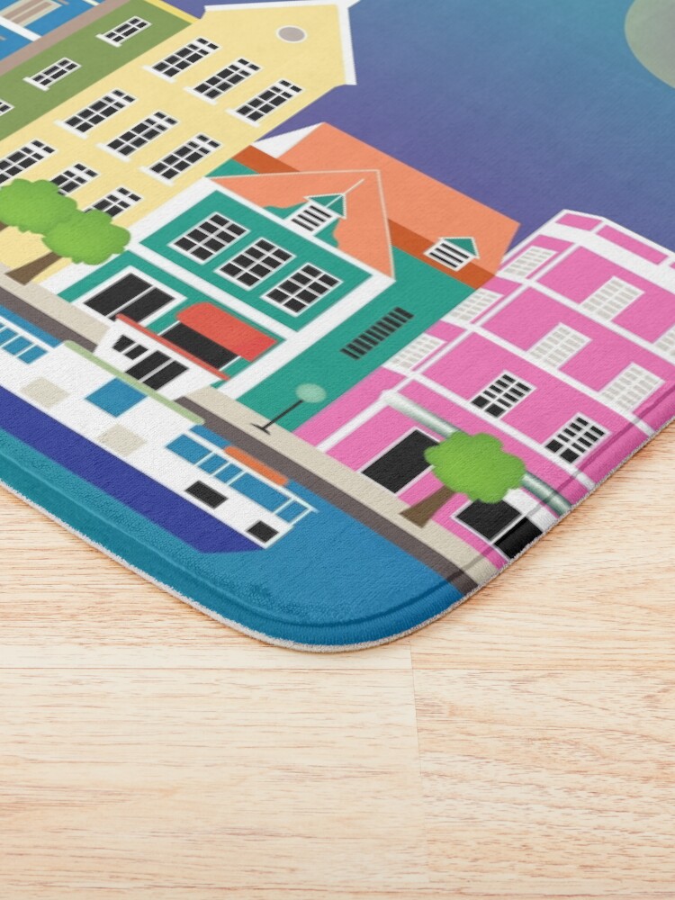 Thumbnail 3 of 6, Bath Mat, Curacao - Skyline Illustration by Loose Petals designed and sold by LoosePetals.