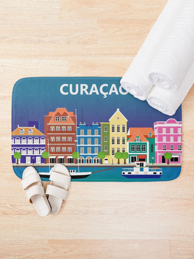 Thumbnail 2 of 6, Bath Mat, Curacao - Skyline Illustration by Loose Petals designed and sold by LoosePetals.