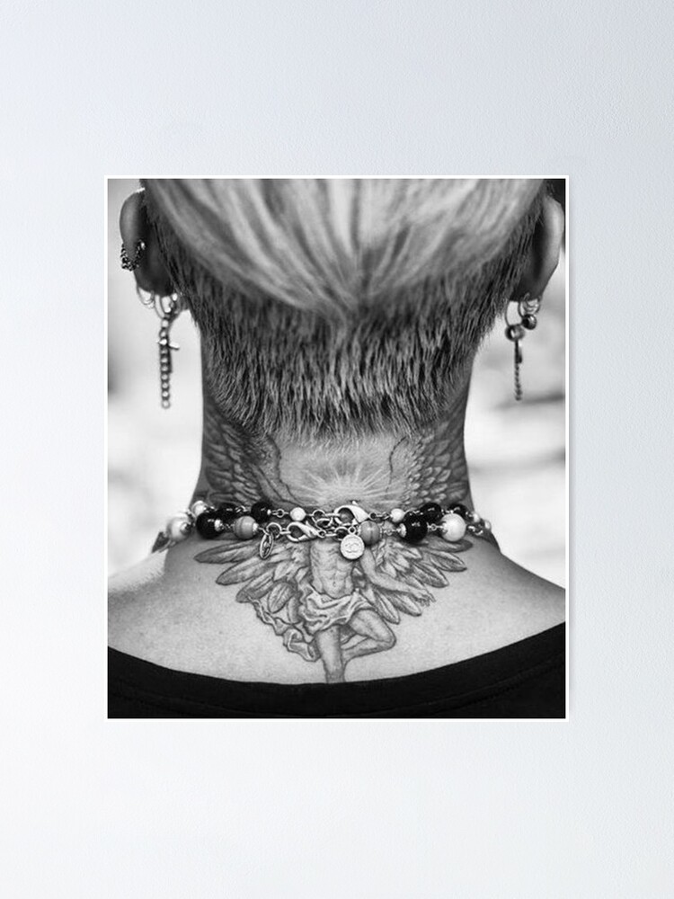 Black and grey dragon tattoo on the neck and head