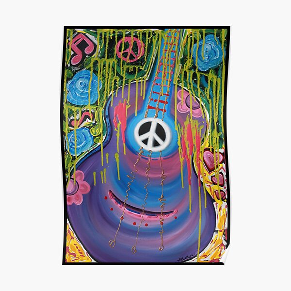 Peace Guitar Hippie Abstract Art Poster By Barbosaart Redbubble 2155