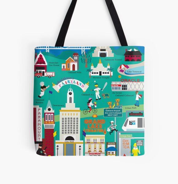 Oakland, California - Collage Illustration by Loose Petals All Over Print Tote Bag
