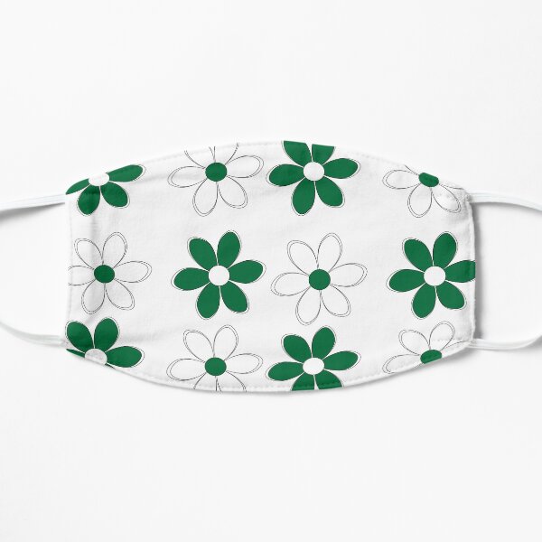 Green and White Flowers - School Colors Flat Mask