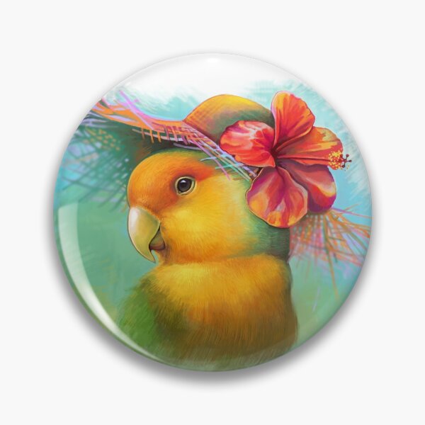 Artikelvorschau, Orange-gesichtiger Lovebird mit Hibiskushutmalerei entworfen und verkauft von lifewithbirds.