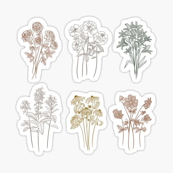 Verschiedene Wildblumenlinien Art Sticker