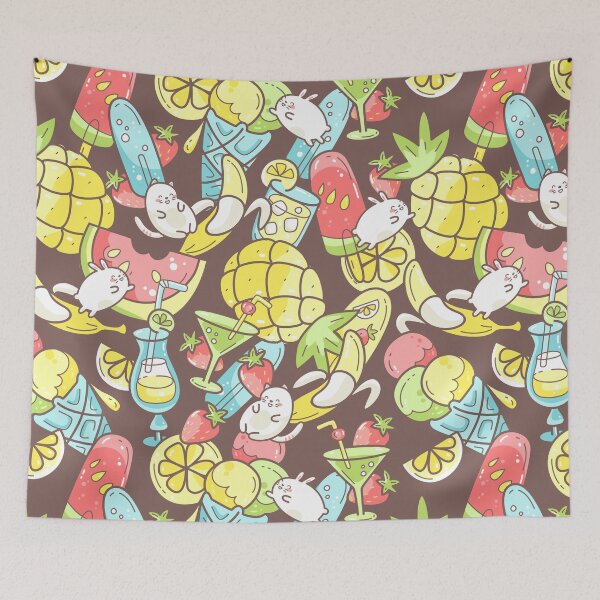 Item preview, summer sweet food, ice-cream, fruits and coctails and funny characters jumping between desserts designed and sold by Dina Konovalova.