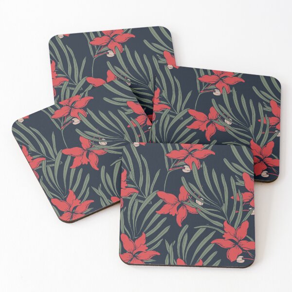 Item preview, Red flowers floral pattern - green leafs designed and sold by Rakesh Murugan.