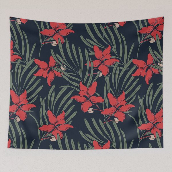 Item preview, Red flowers floral pattern - green leafs designed and sold by Rakesh Murugan.