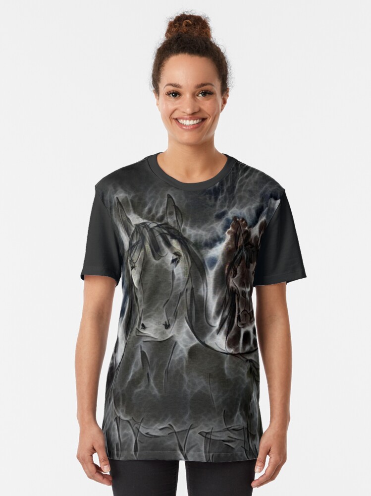Alternate view of Three Horses Art 9 designed and created by (c) Janet Watson Art Graphic T-Shirt