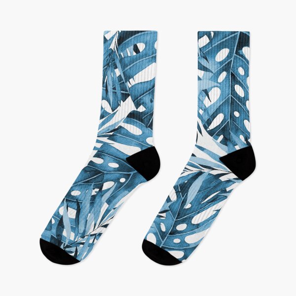 Item preview, Blue Monstera Tropical Leaves Pattern designed and sold by Primroaddesigns.