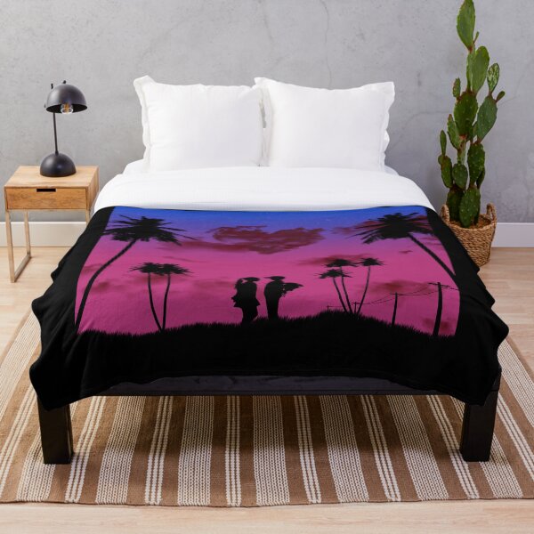 Item preview, Silhouettes and palm trees on blue pink and black background designed and sold by philippe souvy.