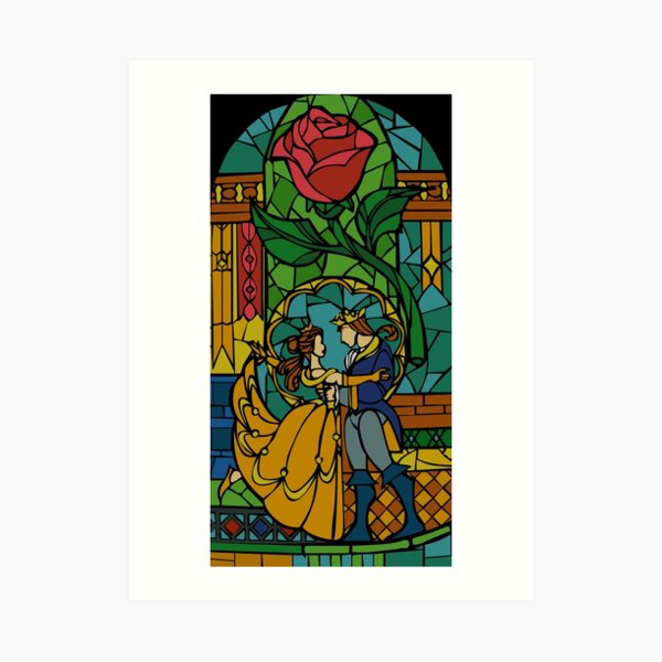 Beauty And The Beast Stained Glass Art Print By Hogies Redbubble