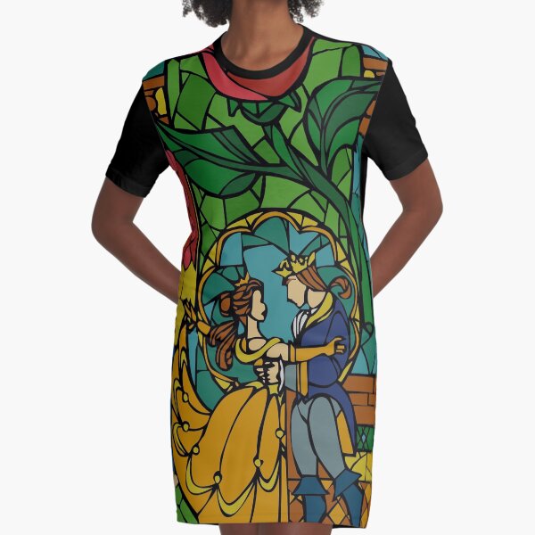 Beauty and The Beast - Stained Glass Graphic T-Shirt Dress