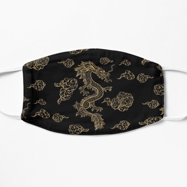 Golden Chinese Dragon Dancing Among the Clouds Flat Mask