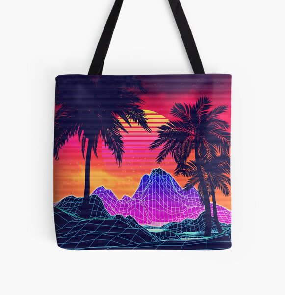 80s aesthetic retro futuristic beach design tote bag