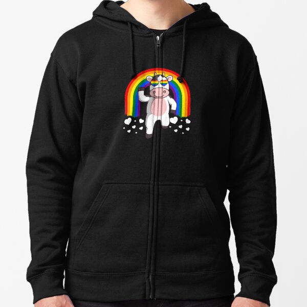 Gay Pride Rainbow Cow LGBT Zipped Hoodie