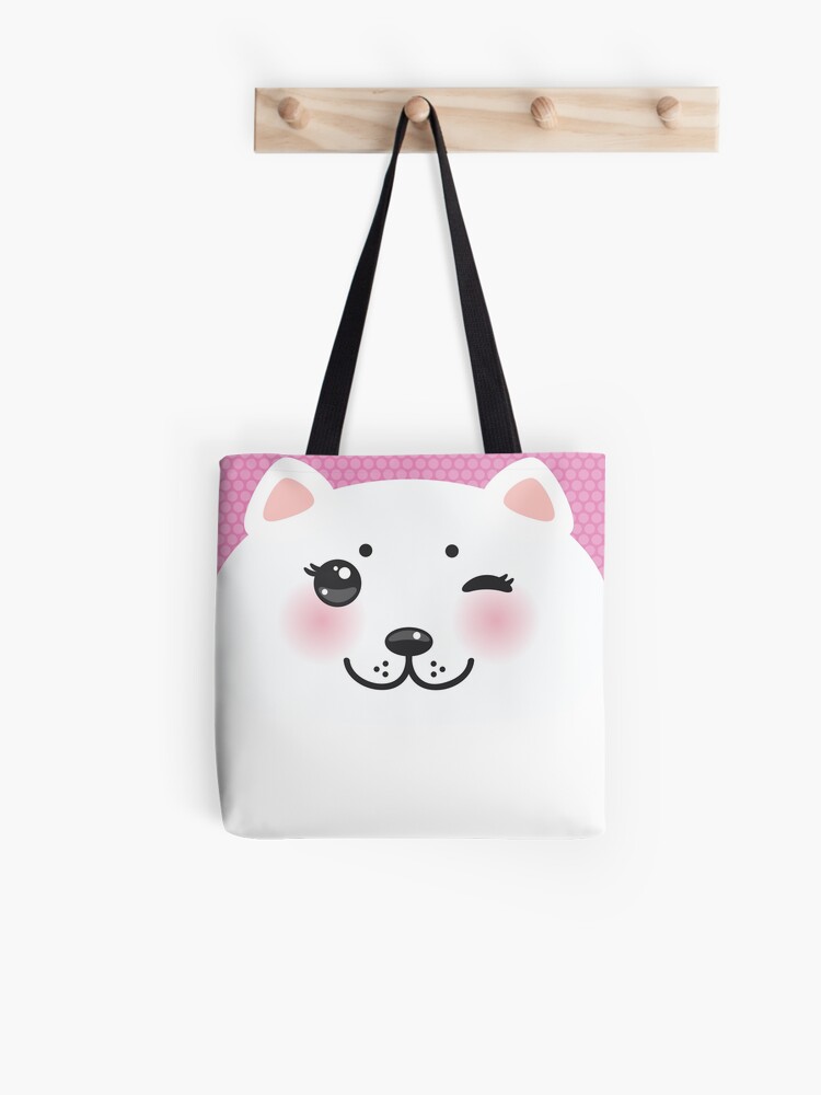 Tote Bag Museau De Chat Blanc Drole De Dessin Anime Mignon Kawaii Avec Des Joues