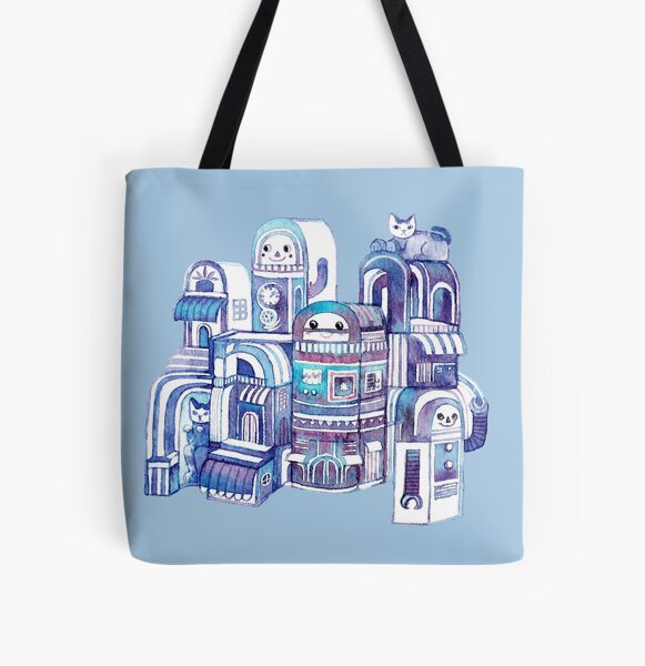 Cats in Robot Town All Over Print Tote Bag