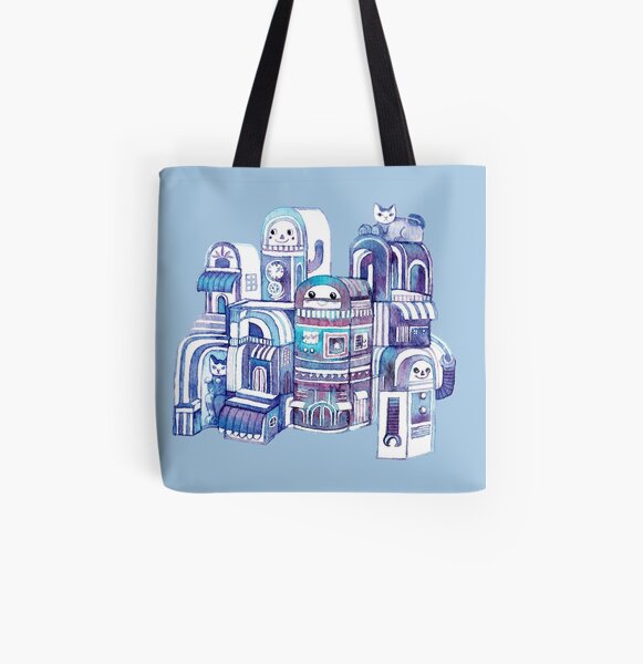 Cats in Robot Town All Over Print Tote Bag