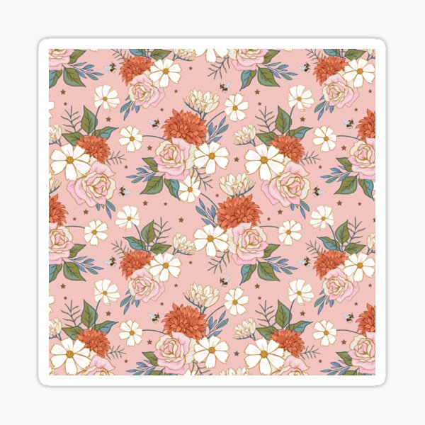 Retro Roses on Coral Pink Sticker