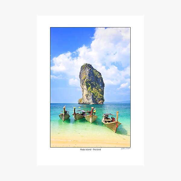 Thai longtail boats on Poda Island, Thailand Photographic Print