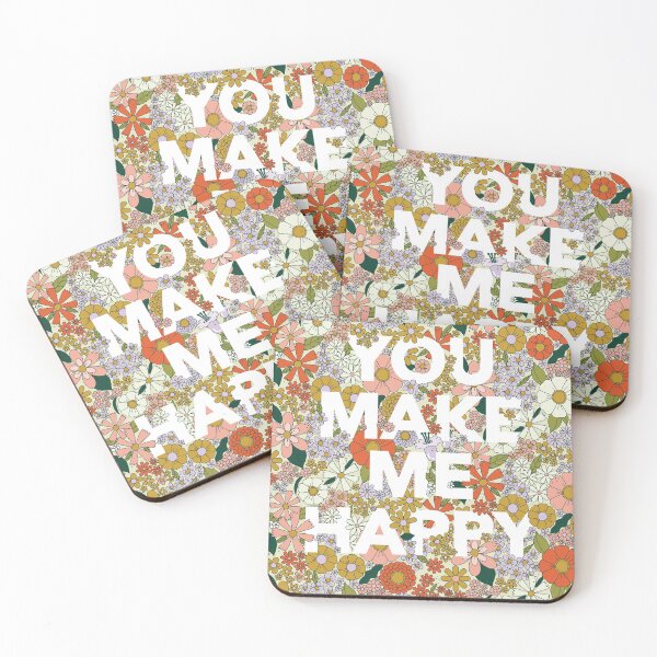 Item preview, Retro flower print with You Make Me Happy text  designed and sold by Megan McNulty.