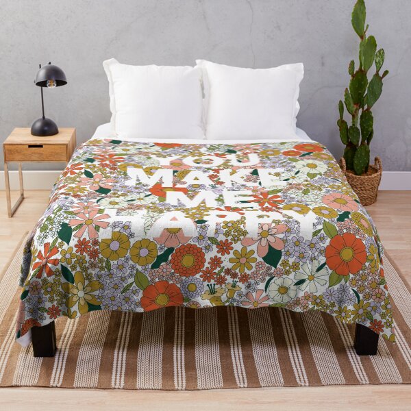 Item preview, Retro flower print with You Make Me Happy text  designed and sold by Megan McNulty.