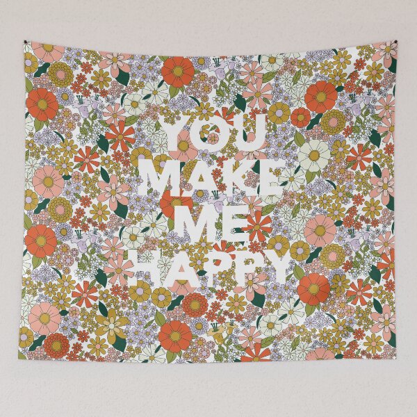 Item preview, Retro flower print with You Make Me Happy text  designed and sold by Megan McNulty.