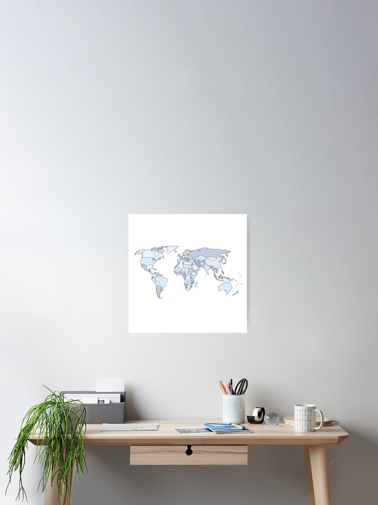 Blue Aesthetic World Map Poster By Pastel Paletted Redbubble