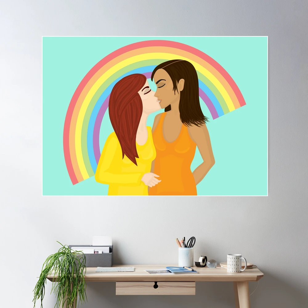 Póster for Sale con la obra «Chicas besándose bajo el arcoiris» de Tefra |  Redbubble