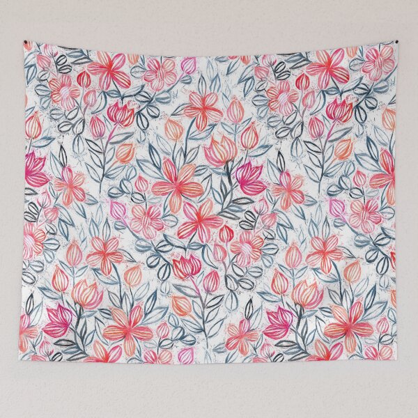 Item preview, Coral and Grey Candy Striped Crayon Floral designed and sold by micklyn.