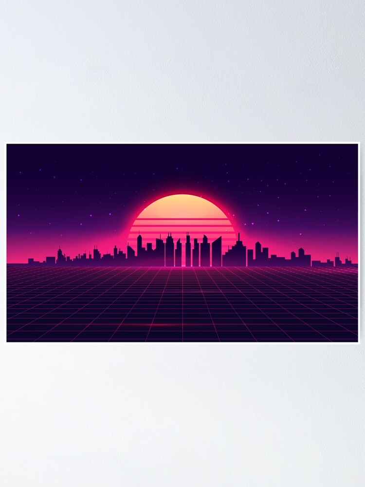 Alternate view of Retro Vaporwave City Skyline Poster