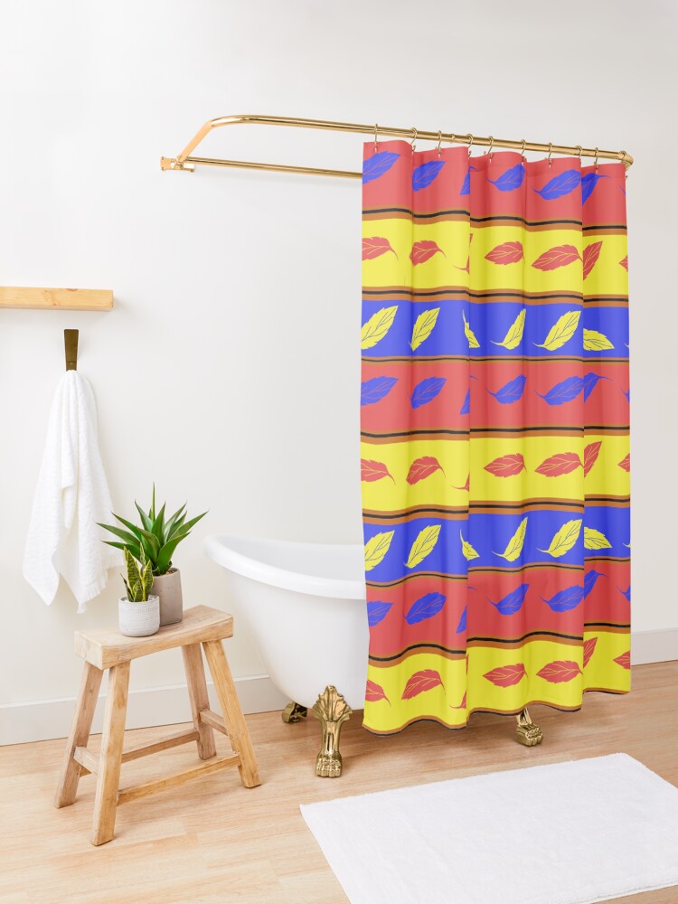 "Red Yellow Blue Leaves Stripes" Shower Curtain for Sale by
