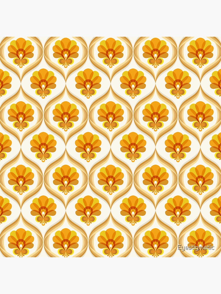 "Ivory, Orange, Yellow and Brown Floral Retro Vintage Pattern" Sticker