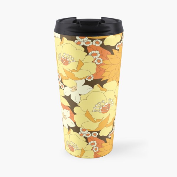 Yellow, Orange and Brown Vintage Floral Pattern Travel Mug