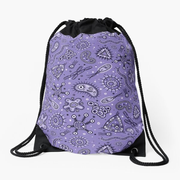 Cartoon Microbes - Purple Drawstring Bag