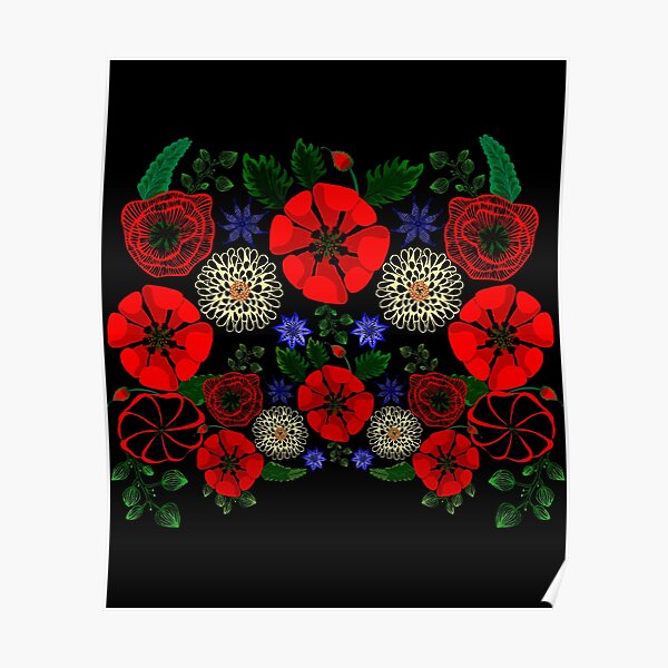 Floral Ukraine Retro Vintage Ukrainian Embroidery Vyshyvanka Style Gift Poster