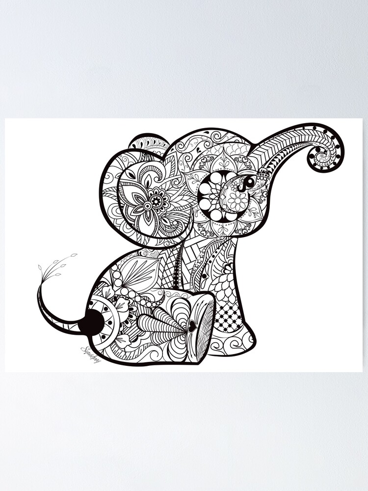 Baby Elephant Doodle Poster By Squidpeg Redbubble