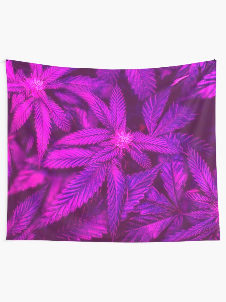 Alternate view of Psychedelic Cannabis Pink Marijuana Leaves Tapestry