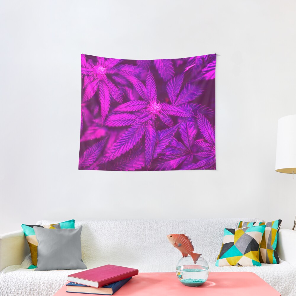 Psychedelic Cannabis Pink Marijuana Leaves Tapestry