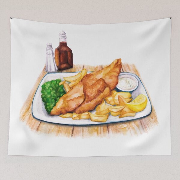 Item preview, Fish & Chips - Watercolour food illustration designed and sold by AmandaDilworth.