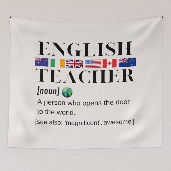 Item preview, English Teacher English Speaking Flags, Globe and Definition Black Writing designed and sold by Time4German.