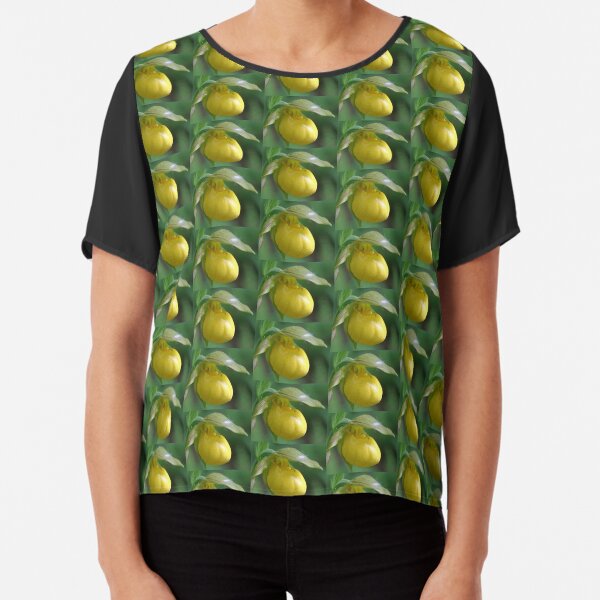 Yellow Lady Slipper Orchid Flower Chiffon Top