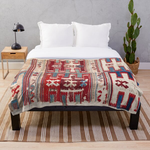 Cappadocian 18th Century Anatolian Kilim Print Throw Blanket