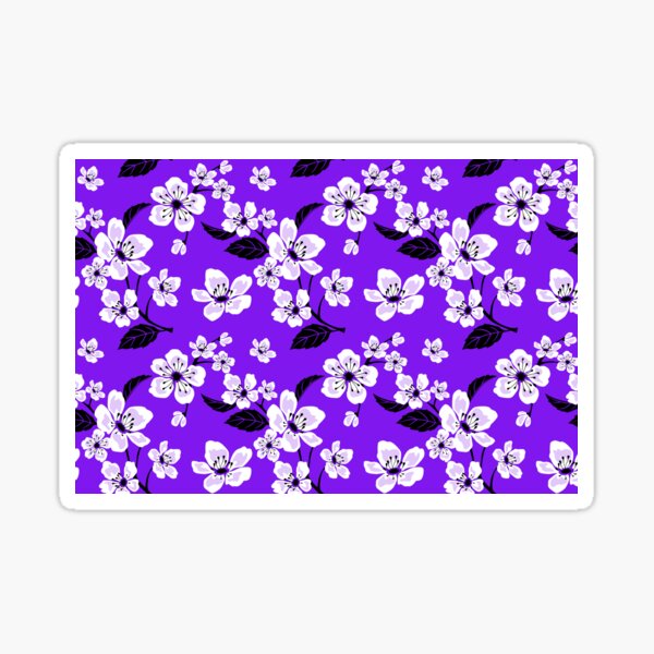 Purple & White Sakura Cherry Tree Flower Blooms - Aloha - Hawaiian Floral Pattern Sticker